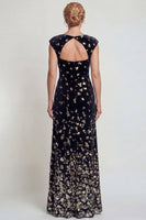 Laden Sie das Bild in den Galerie-Viewer, Glitzerndes Schwarzes Silbernes Bateau-Ausschnitt A-Linien Mutter der Braut Kleid mit Pailletten