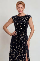 Laden Sie das Bild in den Galerie-Viewer, Glitzerndes Schwarzes Silbernes Bateau-Ausschnitt A-Linien Mutter der Braut Kleid mit Pailletten