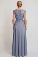 Laden Sie das Bild in den Galerie-Viewer, Glitzerndes Graublaues Applikiertes A-Linie Mutter der Braut Kleid mit Schlitz