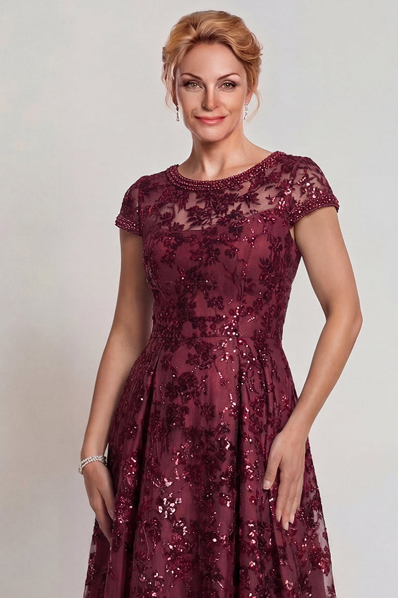 Laden Sie das Bild in den Galerie-Viewer, Glitzerndes Burgunderrotes A-Linie Mutter der Braut Kleid