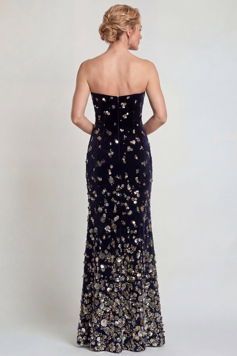 Laden Sie das Bild in den Galerie-Viewer, Glitzerndes Schwarzes Silbernes Trägerloses Meerjungfrauen Mutter der Braut Kleid mit Pailletten