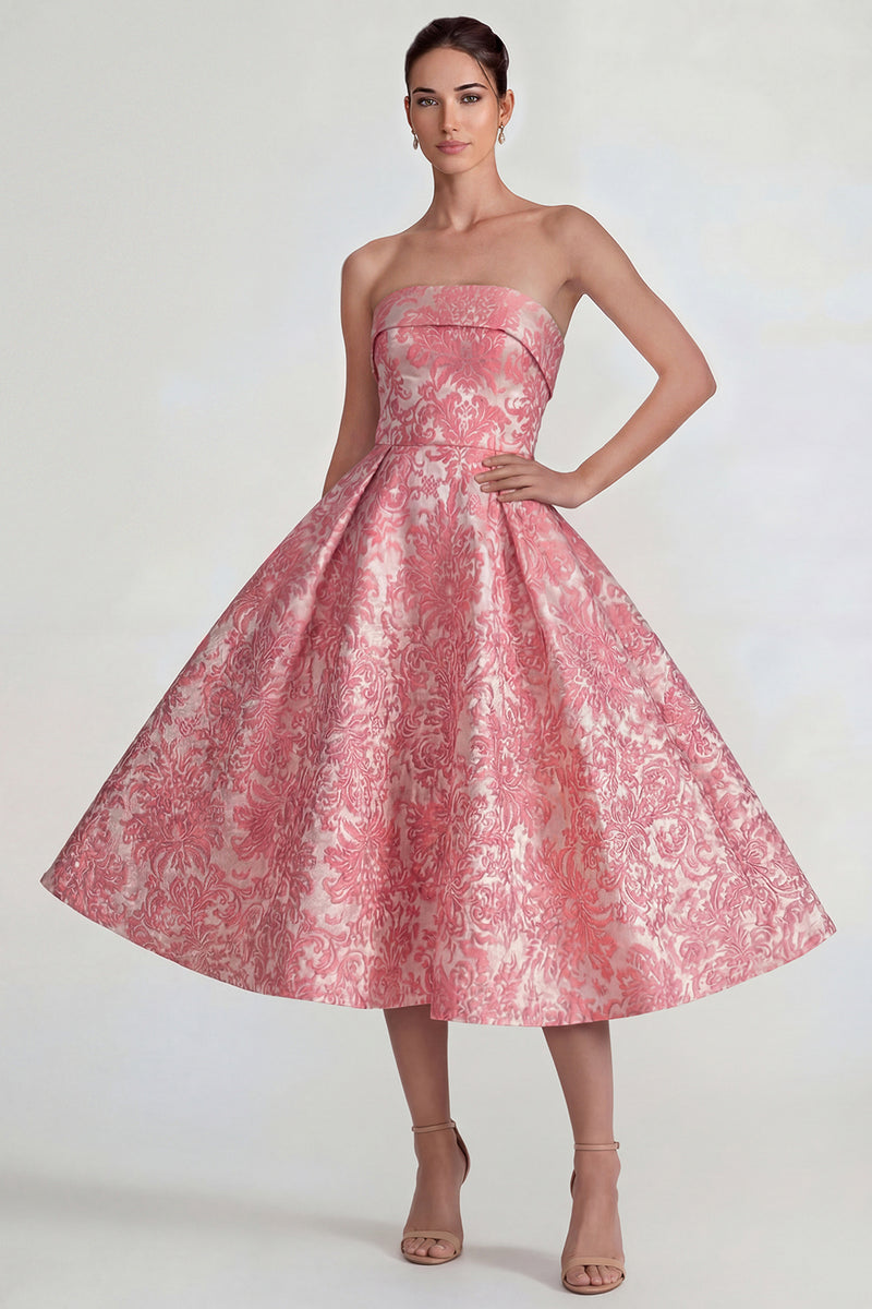 Laden Sie das Bild in den Galerie-Viewer, Blush Jacquard Trägerloses A-Linie Midi Kleid
