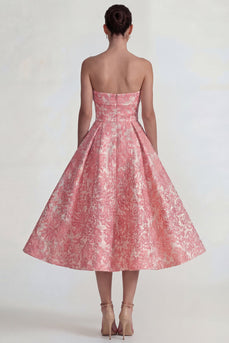 Blush Jacquard Trägerloses A-Linie Midi Kleid
