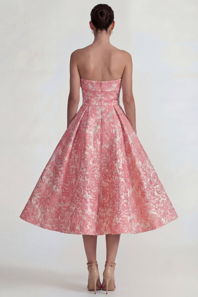 Laden Sie das Bild in den Galerie-Viewer, Blush Jacquard Trägerloses A-Linie Midi Kleid
