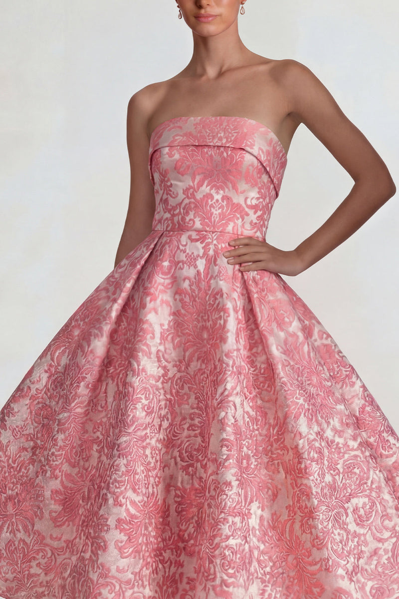 Laden Sie das Bild in den Galerie-Viewer, Blush Jacquard Trägerloses A-Linie Midi Kleid