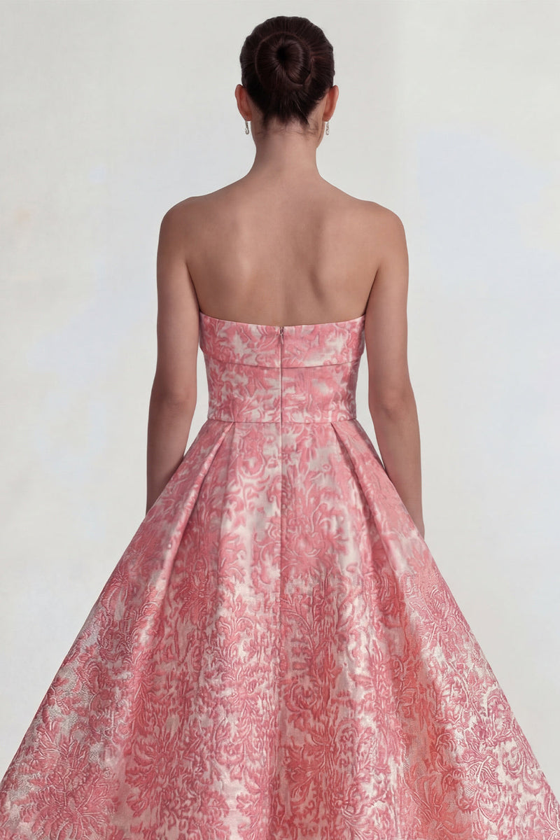 Laden Sie das Bild in den Galerie-Viewer, Blush Jacquard Trägerloses A-Linie Midi Kleid