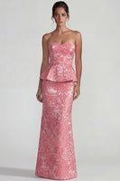 Laden Sie das Bild in den Galerie-Viewer, Blush Jacquard Trägerloses Rüschen Sheath Langes Festkleid