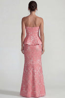 Laden Sie das Bild in den Galerie-Viewer, Blush Jacquard Trägerloses Rüschen Sheath Langes Festkleid