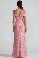 Laden Sie das Bild in den Galerie-Viewer, Blush Jacquard Schulterfreies Scheide Langes Festkleid mit Schlitz