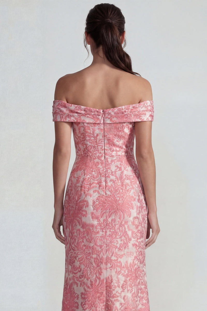 Laden Sie das Bild in den Galerie-Viewer, Blush Jacquard Schulterfreies Scheide Langes Festkleid mit Schlitz