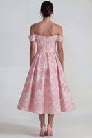 Laden Sie das Bild in den Galerie-Viewer, Rosa Jacquard Korsett Ohne Schulter A-Linie Midi Kleid