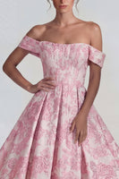 Laden Sie das Bild in den Galerie-Viewer, Rosa Jacquard Korsett Ohne Schulter A-Linie Midi Kleid
