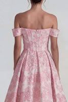 Laden Sie das Bild in den Galerie-Viewer, Rosa Jacquard Korsett Ohne Schulter A-Linie Midi Kleid