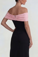 Laden Sie das Bild in den Galerie-Viewer, Schwarzes Rosa Schulterfreies Langes Festkleid mit Schlitz