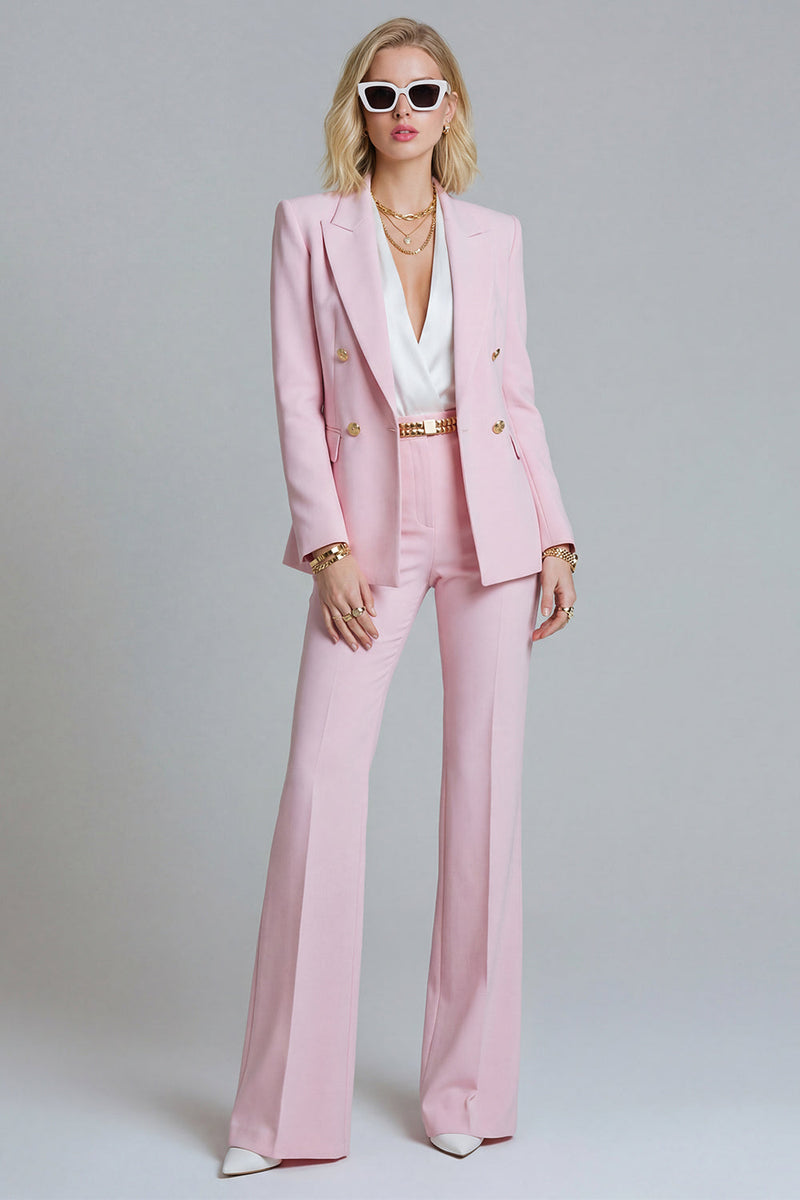 Laden Sie das Bild in den Galerie-Viewer, 2-teilige Pink Peak Revers Doppelreihige Slim Fit Abschlussballanzüge