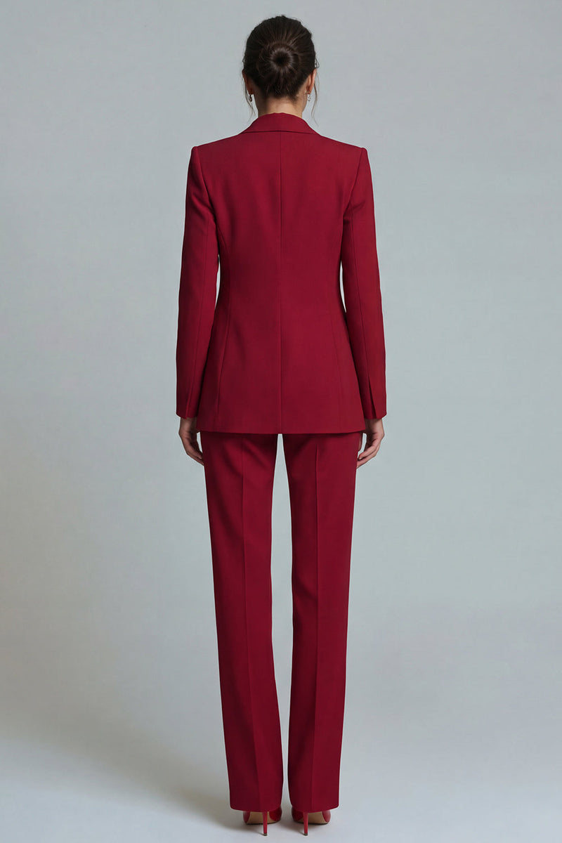 Laden Sie das Bild in den Galerie-Viewer, Burgundy Zweiteilige Peak Revers Damen Arbeitsanzüge