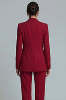 Laden Sie das Bild in den Galerie-Viewer, Burgundy Zweiteilige Peak Revers Damen Arbeitsanzüge