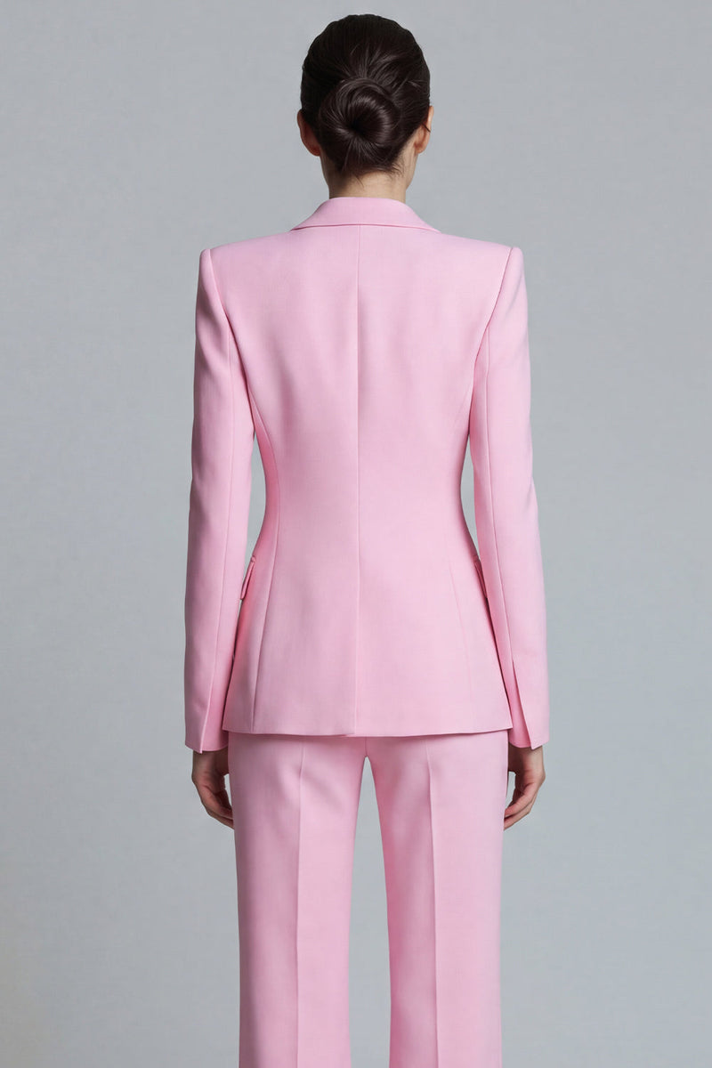 Laden Sie das Bild in den Galerie-Viewer, Rosa Peak Revers Zweiteilige Einknopf Damen Arbeitsanzüge