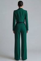 Laden Sie das Bild in den Galerie-Viewer, Dunkelgrüne Einknopf Revers Zweiteilige Damen Arbeitsanzüge mit Spitzenrevers