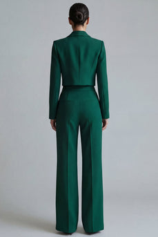 Dunkelgrüne Einknopf Revers Zweiteilige Damen Arbeitsanzüge mit Spitzenrevers