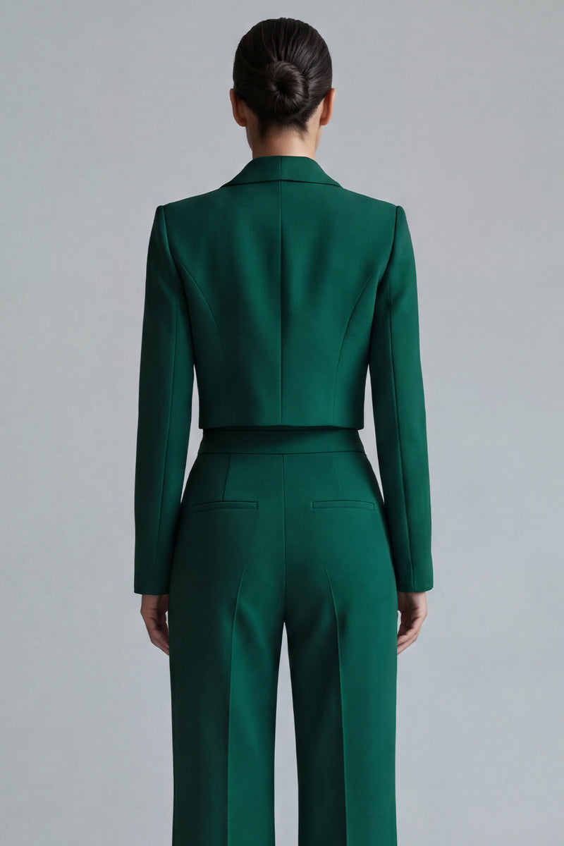 Laden Sie das Bild in den Galerie-Viewer, Dunkelgrüne Einknopf Revers Zweiteilige Damen Arbeitsanzüge mit Spitzenrevers