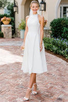 Laden Sie das Bild in den Galerie-Viewer, Weißes A-Linie Spitze Halter Midi Standesamt Kleid