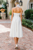 Laden Sie das Bild in den Galerie-Viewer, Weißes A-Linie Spitze Halter Midi Standesamt Kleid