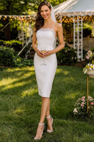 Laden Sie das Bild in den Galerie-Viewer, Weißes Spitze Spaghettiträger Bodycon Midi Standesamt Kleid