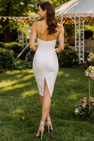 Laden Sie das Bild in den Galerie-Viewer, Weißes Spitze Spaghettiträger Bodycon Midi Standesamt Kleid