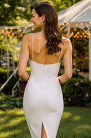Laden Sie das Bild in den Galerie-Viewer, Weißes Spitze Spaghettiträger Bodycon Midi Standesamt Kleid