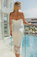 Laden Sie das Bild in den Galerie-Viewer, Spaghettiträger Weiße Sheath Standesamt Kleid