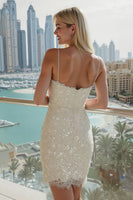 Laden Sie das Bild in den Galerie-Viewer, Elfenbein Spaghetti-Träger Pailletten Bodycon Standesamt Kleid