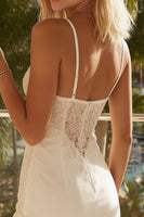 Laden Sie das Bild in den Galerie-Viewer, Elfenbein Spaghettiträger Spitze Bodycon Standesamt Kleid