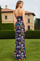 Laden Sie das Bild in den Galerie-Viewer, Schwarze Blume Trägerloses Sheath Wendebares Langes Ballkleid