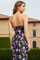 Laden Sie das Bild in den Galerie-Viewer, Schwarze Blume Trägerloses Sheath Wendebares Langes Ballkleid