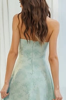 Laden Sie das Bild in den Galerie-Viewer, Staubiges Salbei Blumen Trägerloses A-Linie Langes Brautjungfernkleid