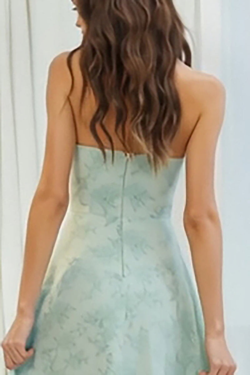 Laden Sie das Bild in den Galerie-Viewer, Staubiges Salbei Blumen Trägerloses A-Linie Langes Brautjungfernkleid