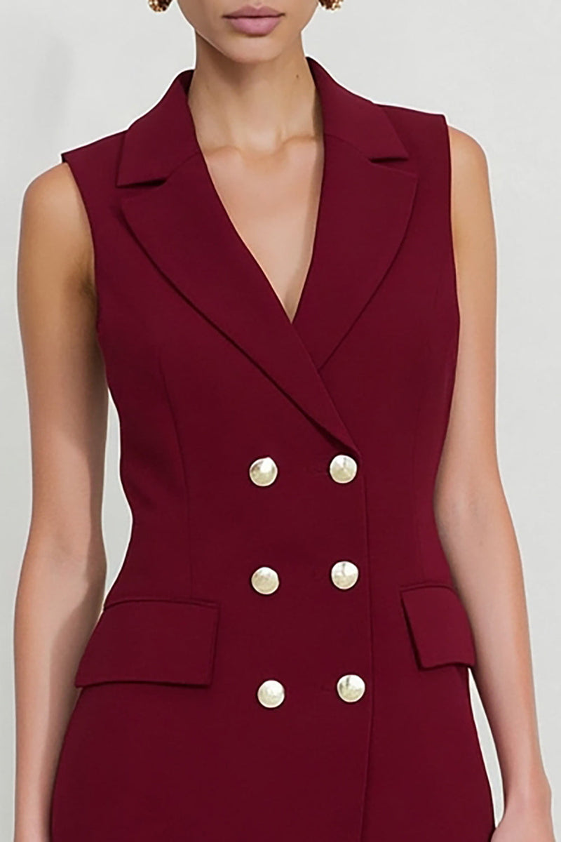 Laden Sie das Bild in den Galerie-Viewer, Burgunder Bodycon Doppelreihiges Arbeitskleid mit Fransen