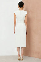 Laden Sie das Bild in den Galerie-Viewer, Scheide Elfenbein V-Ausschnitt Midi Arbeitskleid mit Gürtel