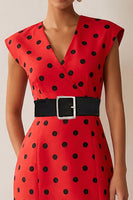 Laden Sie das Bild in den Galerie-Viewer, Weiße Schwarze Punkte V-Ausschnitt Midi Arbeitskleidung mit Gürtel