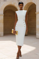 Laden Sie das Bild in den Galerie-Viewer, Elfenbein Satin Bateau Ausschnitt Meerjungfrauen Doppelreih Arbeitskleid