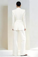 Laden Sie das Bild in den Galerie-Viewer, Elfenbein Zweiteilige Frauen Arbeitsanzüge mit Spitzrevers