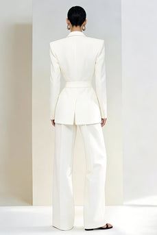 Elfenbein Zweiteilige Frauen Arbeitsanzüge mit Spitzrevers