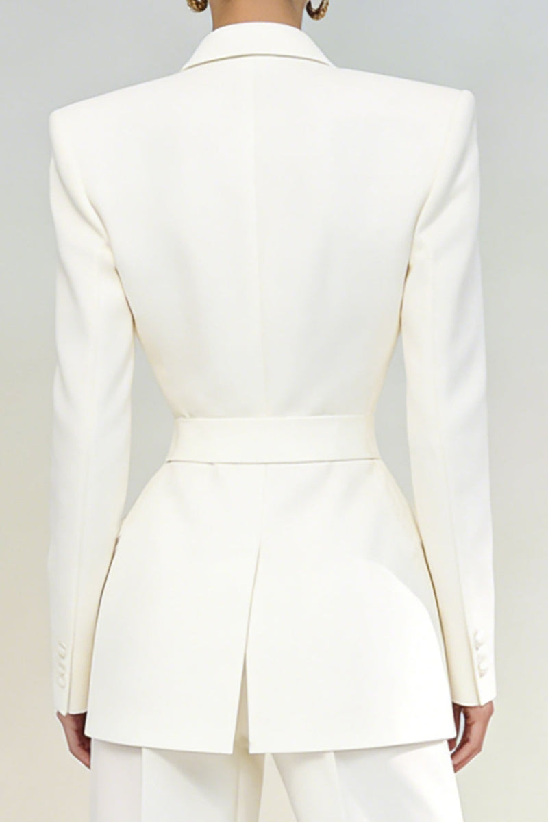 Laden Sie das Bild in den Galerie-Viewer, Elfenbein Zweiteilige Frauen Arbeitsanzüge mit Spitzrevers