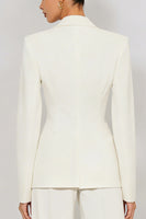 Laden Sie das Bild in den Galerie-Viewer, Zweiteilige Elfenbein Revers Damen Businessanzüge mit Taschen