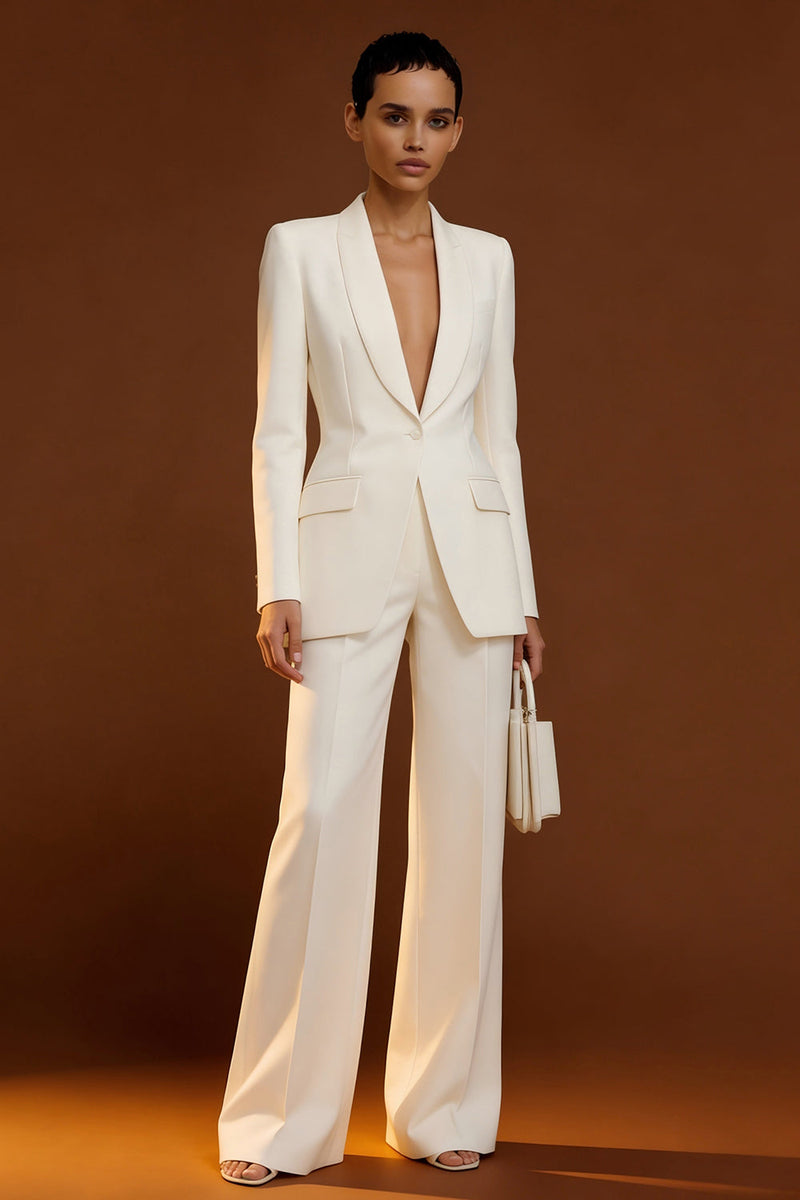 Laden Sie das Bild in den Galerie-Viewer, Elfenbein Schal Revers Zweiteilige Einreihige Damen Arbeitsanzüge