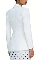 Laden Sie das Bild in den Galerie-Viewer, 2-teilige Elfenbein Polka-Dots Arbeitskleid mit gespitztem Revers