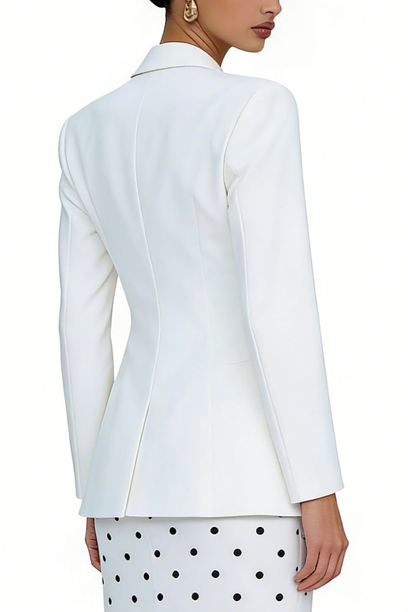 Laden Sie das Bild in den Galerie-Viewer, 2-teilige Elfenbein Polka-Dots Arbeitskleid mit gespitztem Revers