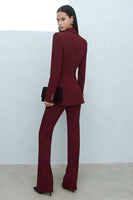 Laden Sie das Bild in den Galerie-Viewer, Burgunderrote Zweiteilige Schal-Revers Damen Arbeitsanzüge