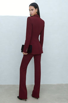 Burgunderrote Zweiteilige Schal-Revers Damen Arbeitsanzüge